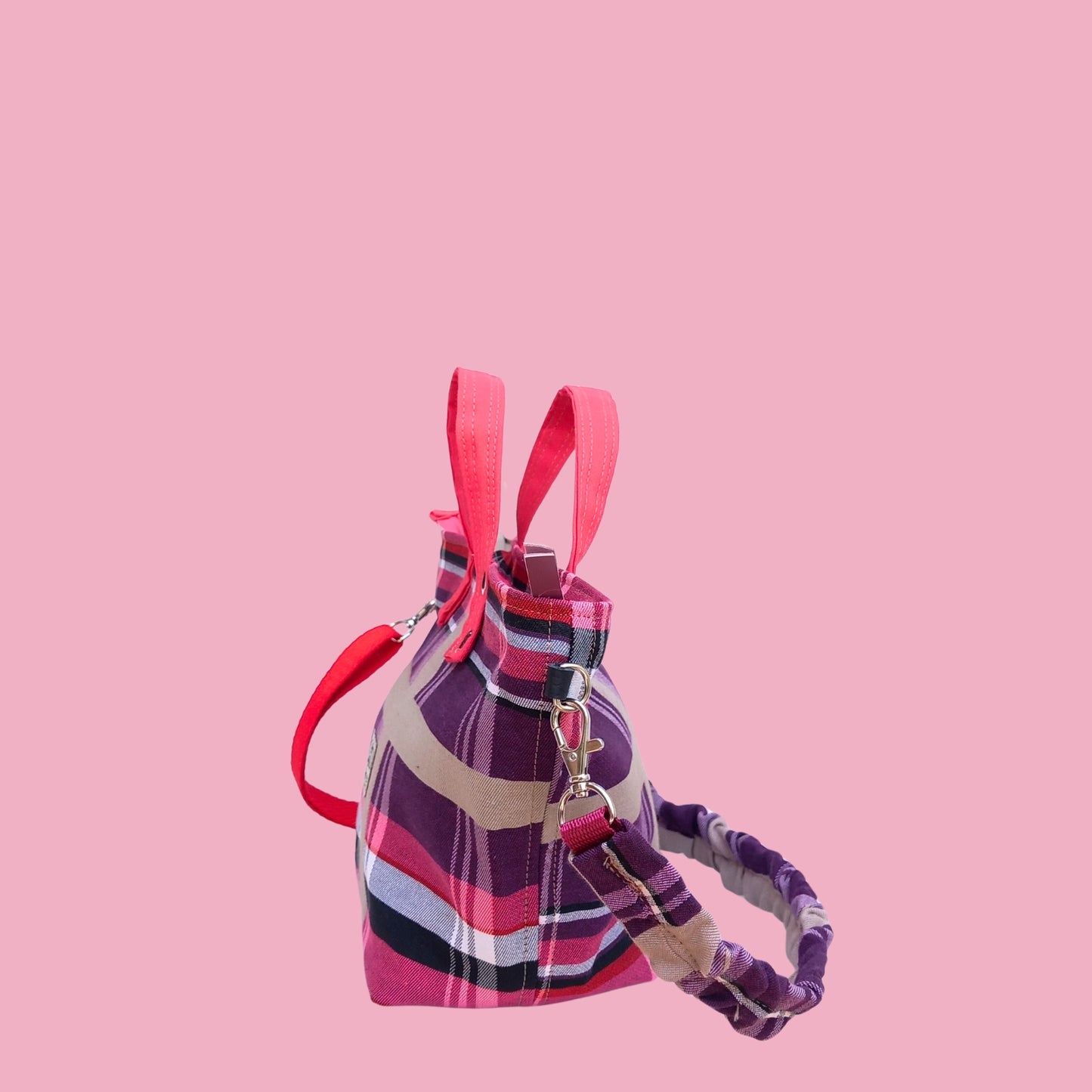 Bolso cabaset cuadros burberry lila y rosa