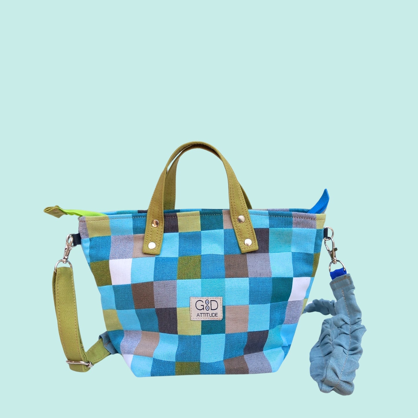 Bolso cabaset cuadros azul y verde