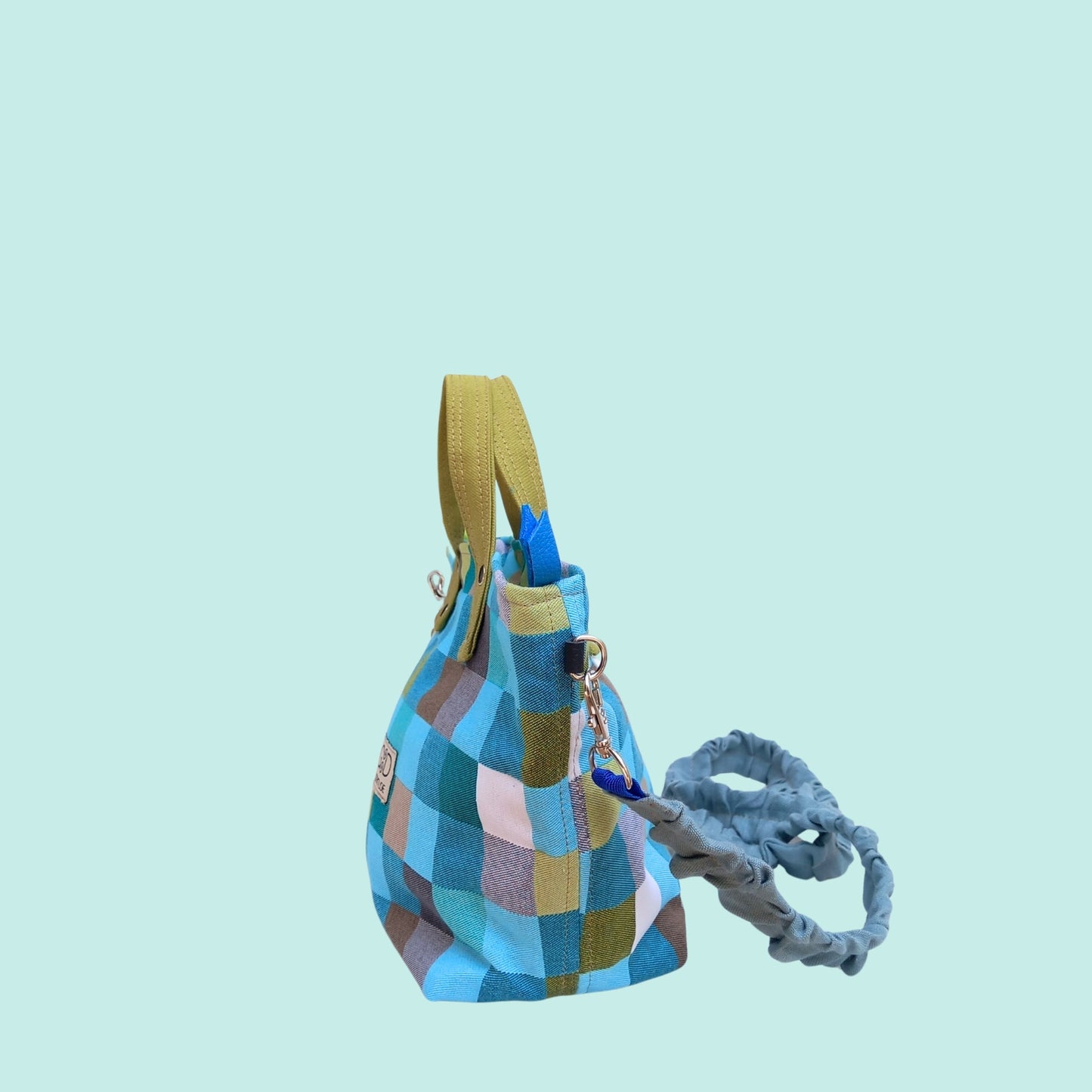 Bolso cabaset cuadros azul y verde