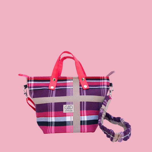 Bolso cabaset cuadros burberry lila y rosa