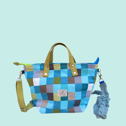 Bolso cabaset cuadros azul y verde