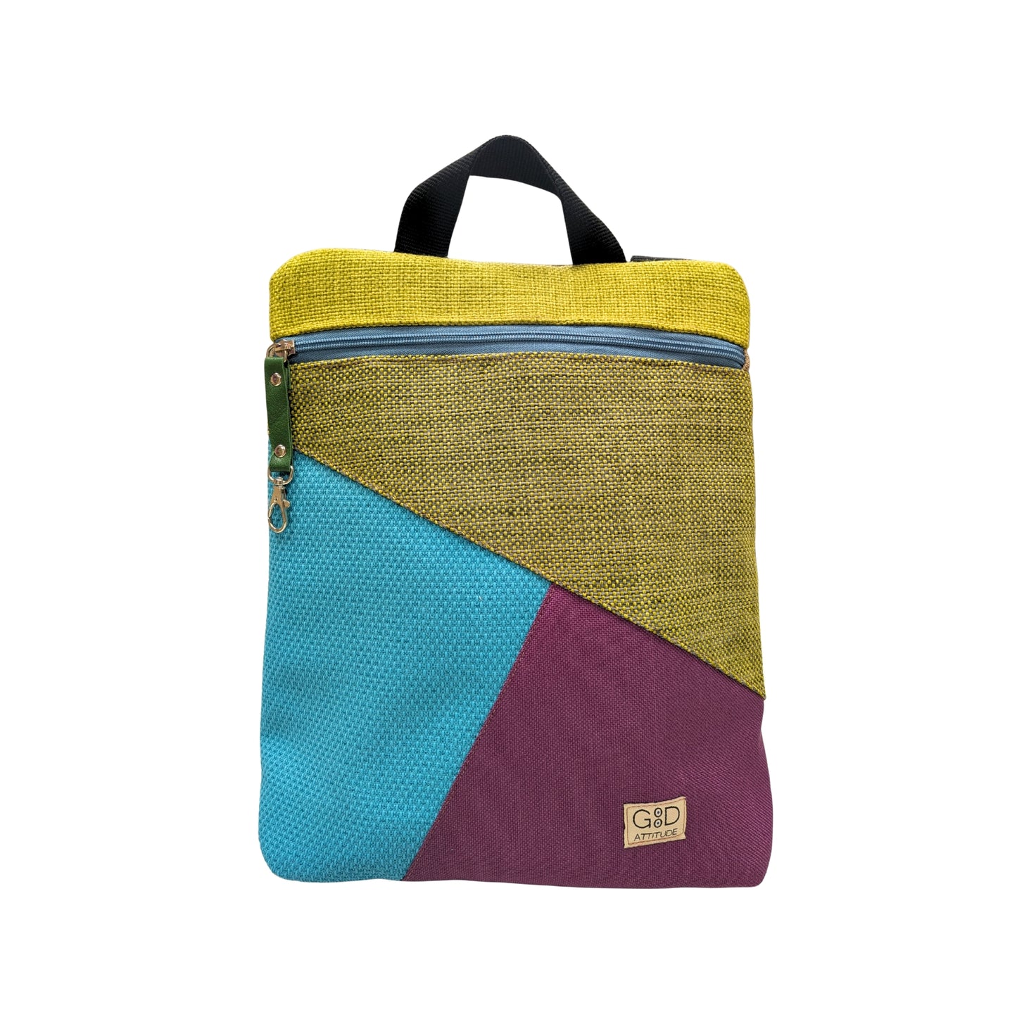 Mochila antirrobo artesanal Loira pocket verde, turquesa y mora