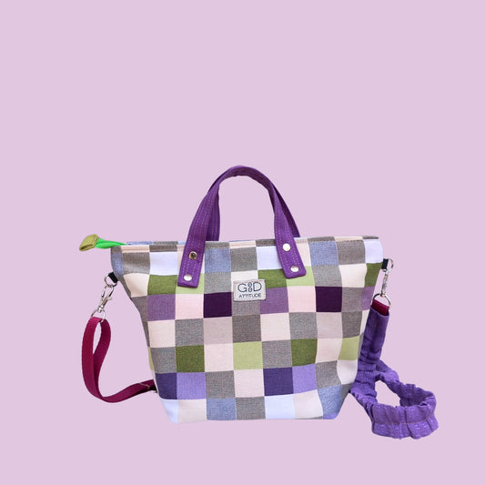 Bolso cabaset cuadros lila y verde