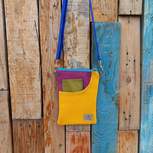Bolsillo móvil amarillo y lila