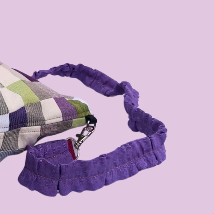 Bolso cabaset cuadros lila y verde