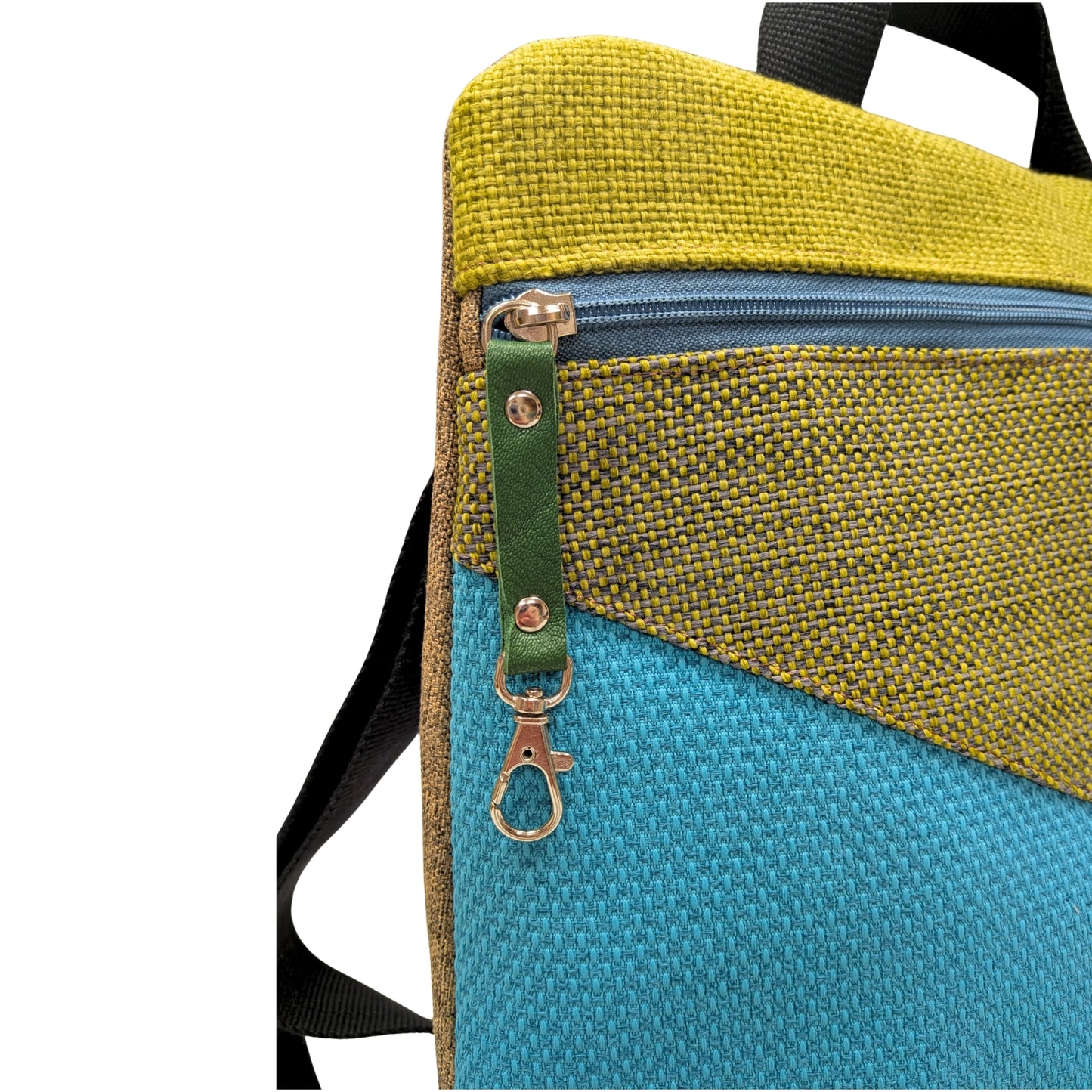Mochila antirrobo artesanal Loira pocket verde, turquesa y mora
