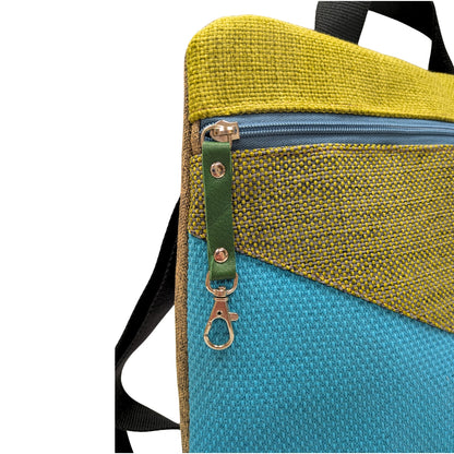 Mochila antirrobo artesanal Loira pocket verde, turquesa y mora